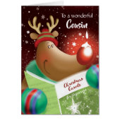 Kerstmis, neef. Snowdrop op Red Nose Deer (Voorkant)