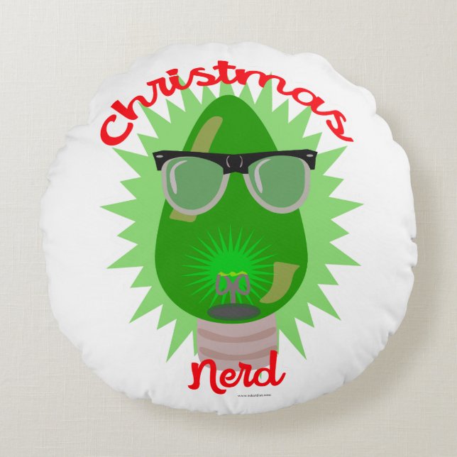 Kerstmis Nerd Holiday Lightbulb Epic Festive Fun Rond Kussen (Voorkant)