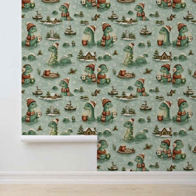Kerstmis Nessie Loch Ness Monster Gezellig Cryptid Behang (Applicatie)