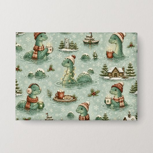 Kerstmis Nessie Loch Ness Monster Gezellig Cryptid Button (Voorkant)