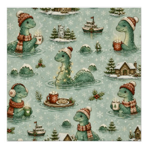 Kerstmis Nessie Loch Ness Monster Gezellig Cryptid Perfect Poster
