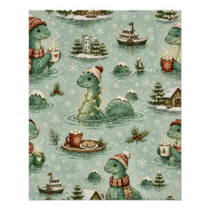 Kerstmis Nessie Loch Ness Monster Gezellig Cryptid Perfect Poster