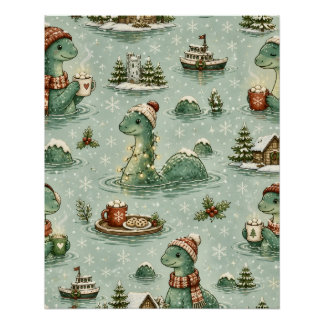 Kerstmis Nessie Loch Ness Monster Gezellig Cryptid Perfect Poster