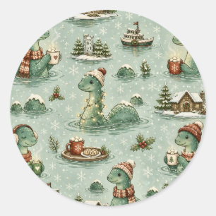 Kerstmis Nessie Loch Ness Monster Gezellig Cryptid Ronde Sticker