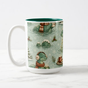 Kerstmis Nessie Loch Ness Monster Gezellig Cryptid Tweekleurige Koffiemok