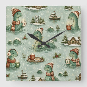 Kerstmis Nessie Loch Ness Monster Gezellig Cryptid Vierkante Klok