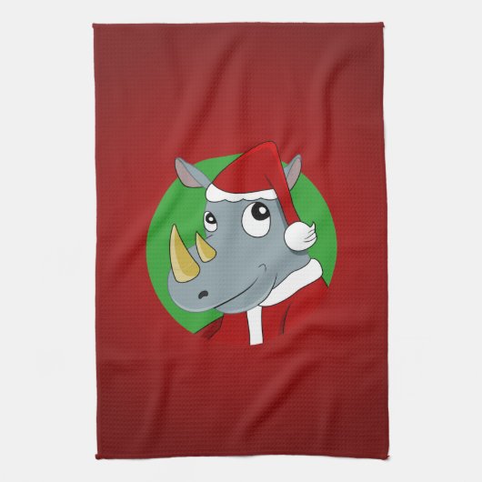 Kerstmis neushoorn cartoon theedoek (Verticaal)