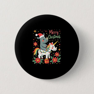 Kerstmis Neushoorn Prettig Kerstfeest Eenhoorn Neu Ronde Button 5,7 Cm