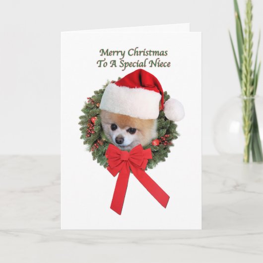 Kerstmis, Nicht, Hond Pomeranian Feestdagen Kaart (Voorkant)