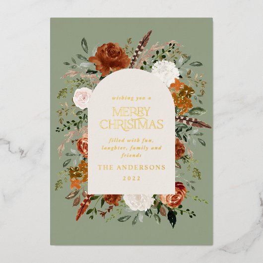 Kerstmis niet-fotoelegante vlek floral folie feestdagenkaart (Voorkant)