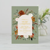 Kerstmis niet-fotoelegante vlek floral folie feestdagenkaart (Staand Voorkant)