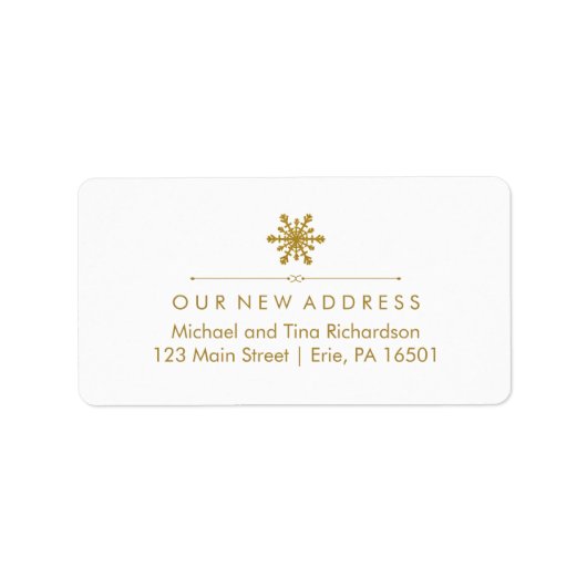 Kerstmis Nieuw Adres Glam Gouden Sneeuwvlok Etiket (Voorkant)