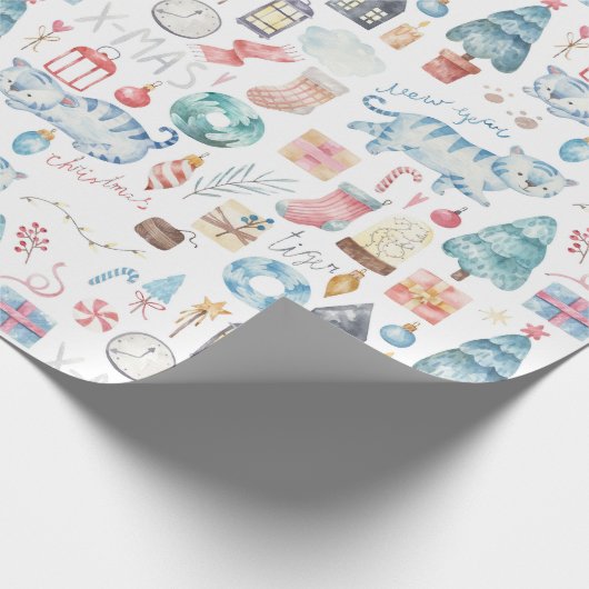 Kerstmis/nieuw jaar tijgerwerkpapier cadeaupapier (Hoek)