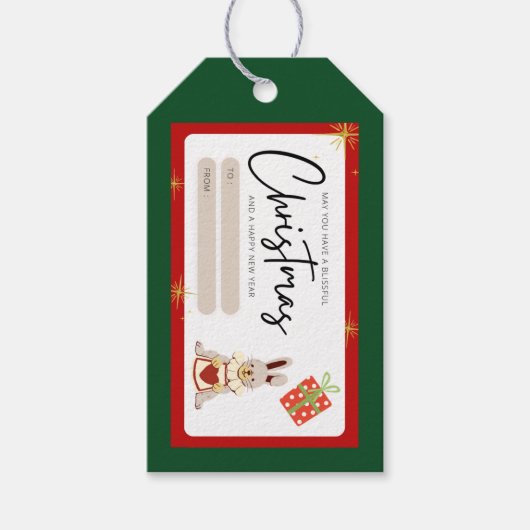 Kerstmis nieuwjaar groet rood groen cadeaulabel (Voorkant)