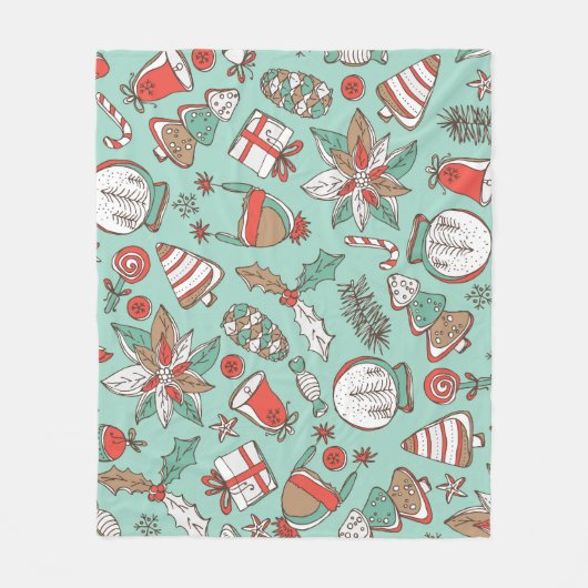 Kerstmis Nieuwjaar:  Hand getrokken Fleece Deken (Voorkant)