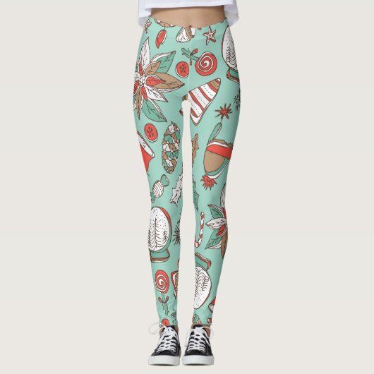 Kerstmis Nieuwjaar:  Hand getrokken Leggings (Voorkant)