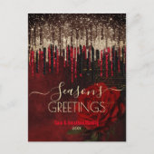 Kerstmis Nieuwjaar rode bloem goud glitter druppel Briefkaart (Voorkant)