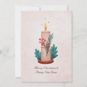 Kerstmis nieuwjaar vintage rustieke kaars feestdagenkaart