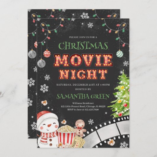 Kerstmis Night Holiday Kaart (Voorkant / Achterkant)