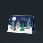 Kerstmis - Night Snow Scene & Snowman Feestdagen Kaart<br><div class="desc">Prachtige,  maar leuke kerstcadeautjes die ideaal zijn om bijna iedereen te bereiken. Personaliseer en maak het uw eigen. Opmerking: Afbeelding is digitaal ontworpen voor een realistischer effect.</div>