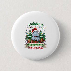Kerstmis Nijlpaard Santa Hoed Bomen Cadeaus Ronde Button 5,7 Cm