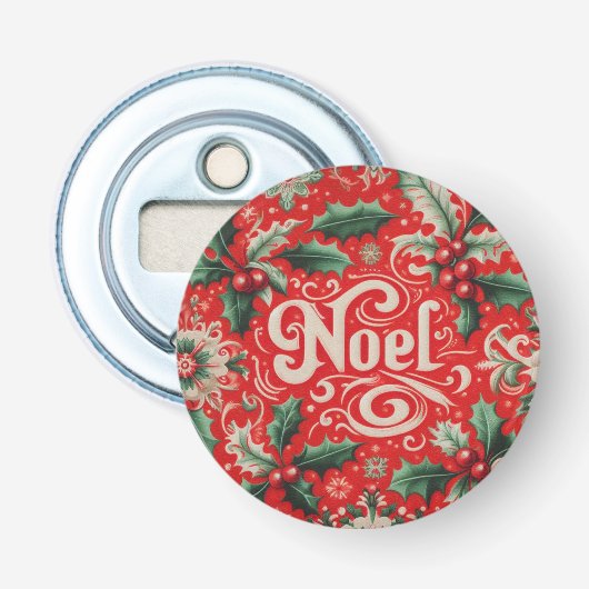Kerstmis Noel Rood & Groen Button Flesopener (Voorkant)