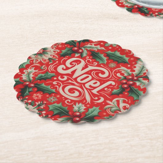 Kerstmis Noel Rood & Groen Kartonnen Onderzetters (Gekanteld)