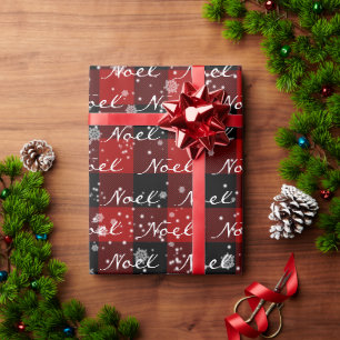 Kerstmis NOEL tekst op geruite sneeuwvlokken Cadeaupapier