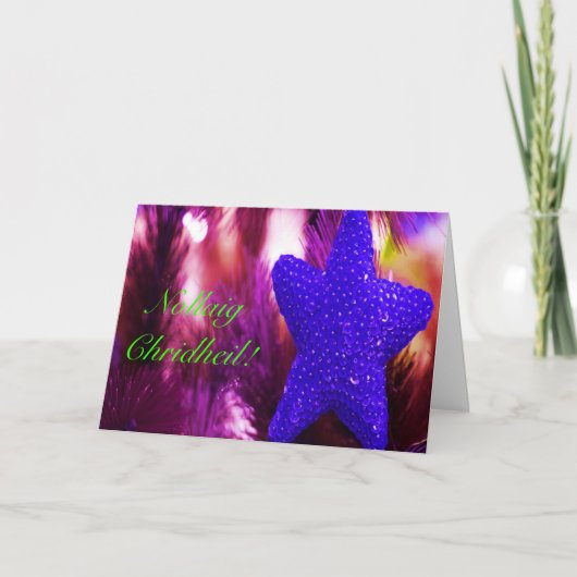 Kerstmis Nollaig Chridheil Blue Star II Holiday C Feestdagen Kaart (Voorkant)