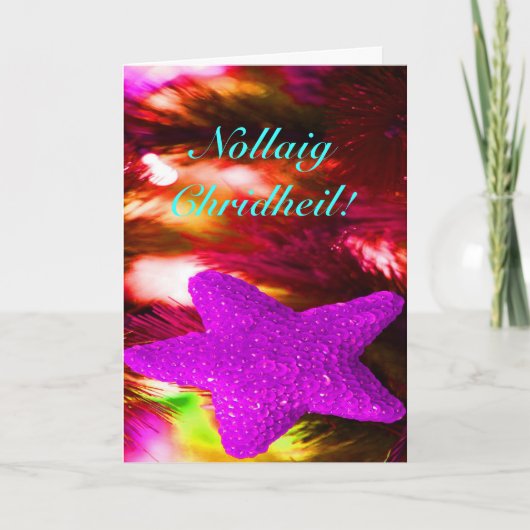 Kerstmis Nollaig Chridheil Paarse Star II Holiday Feestdagen Kaart (Voorkant)