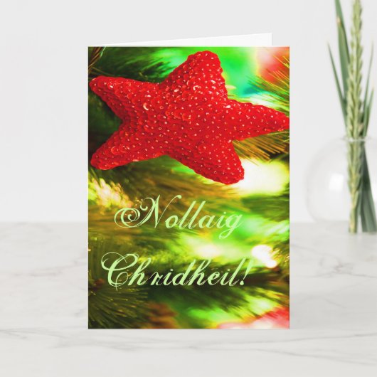 Kerstmis Nollaig Chridheil Red Star III Holiday C Feestdagen Kaart (Voorkant)