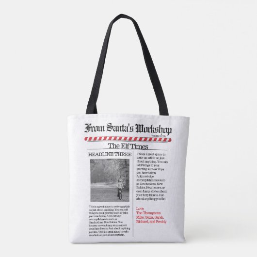 Kerstmis: Noord-Pole Times Newspaper Cute Tote Bag (Achterkant)