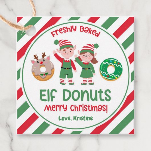 Kerstmis Noordpool Elf Donuts Gift Bedankjes Labels (Voorkant)