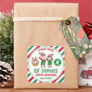 Kerstmis Noordpool Elf Donuts Gift Vierkante Sticker