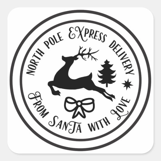 Kerstmis, Noordpool Express Delivery Reindeer Vierkante Sticker (Voorkant)