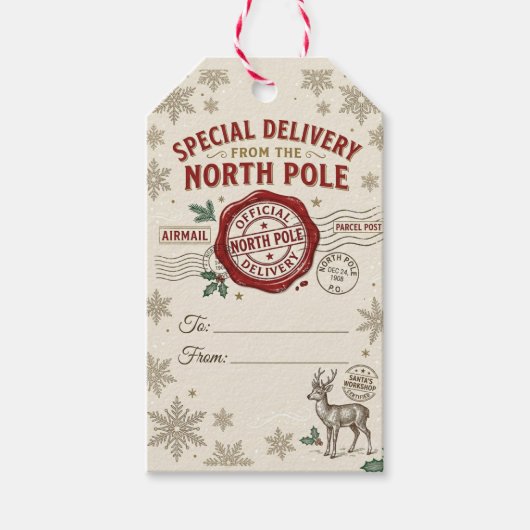 Kerstmis Noordpool Speciale Levering Cadeaulabel (Voorkant)