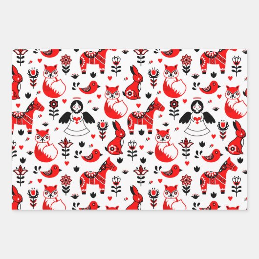 Kerstmis Noordse Scandinavische Zwarte Rood Inpakpapier Vel (Voorkant 3)