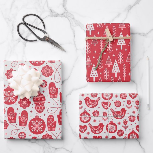 Kerstmis Noordse Scandinavische Zweedse Rood Wit Inpakpapier Vel (Voorkant)