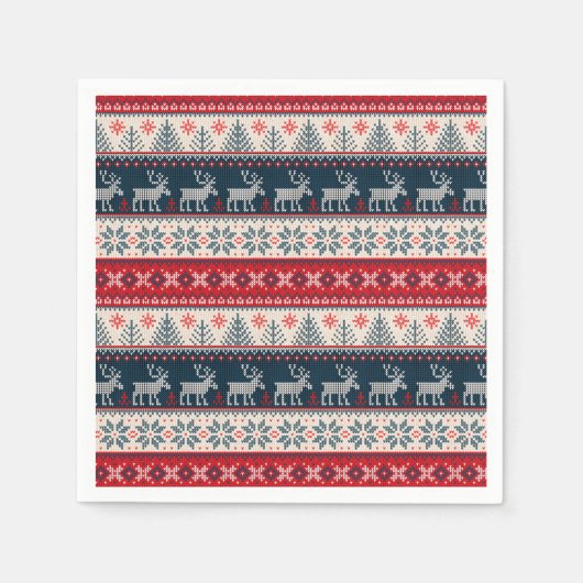 Kerstmis Noordse Thély Ugly Sweater Pattern Deer Servet (Voorkant)