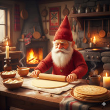 Kerstmis Noorse Nisse maakt Lefse, mok