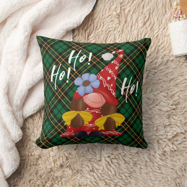 Kerstmis Nordic Meisje Gnome Groen Plaid Kussen (Deken)