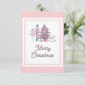 Kerstmis-notenkraker foto roze bedankkaart (Staand voorkant)