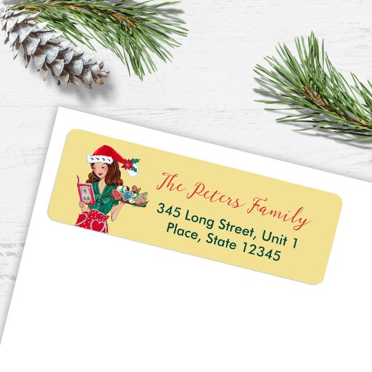 Kerstmis Notenkraker Keuken Cookies Santa Vrouw Etiket