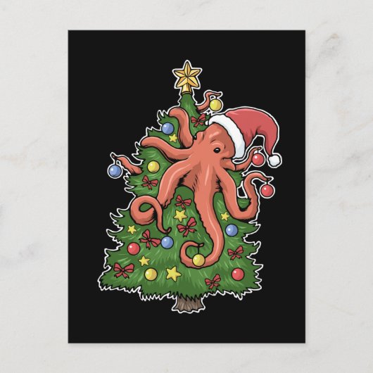 Kerstmis - Octopus Kraken Squid Gift kerstboom Briefkaart (Voorkant)