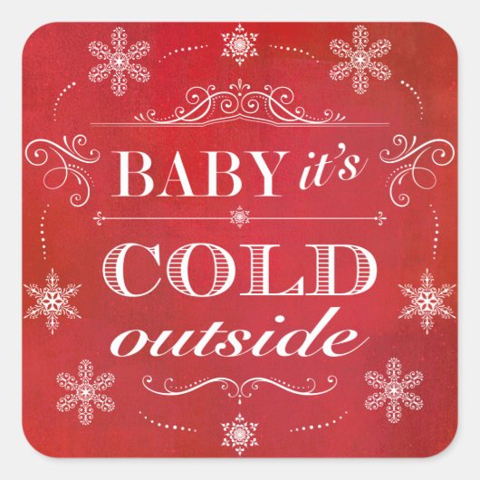 Kerstmis of Apres-Ski Rode en witte sneeuwvlokken Vierkante Sticker (Voorkant)