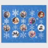 Kerstmis of Hanukkah Familie Foto's Blauwe Snowfla Cadeaupapier (Vlak)