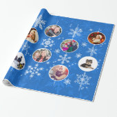 Kerstmis of Hanukkah Familie Foto's Blauwe Snowfla Cadeaupapier (Uitgerold)