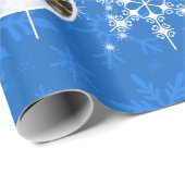 Kerstmis of Hanukkah Familie Foto's Blauwe Snowfla Cadeaupapier (Rol Hoek)