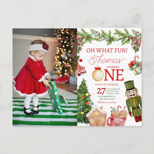 Kerstmis Oh wat leuk eerste verjaardag Briefkaart (Voorkant)