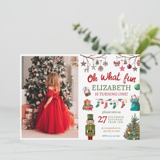 Kerstmis Oh Wat Leuk Eerste Verjaardag Kaart (Staand voorkant)